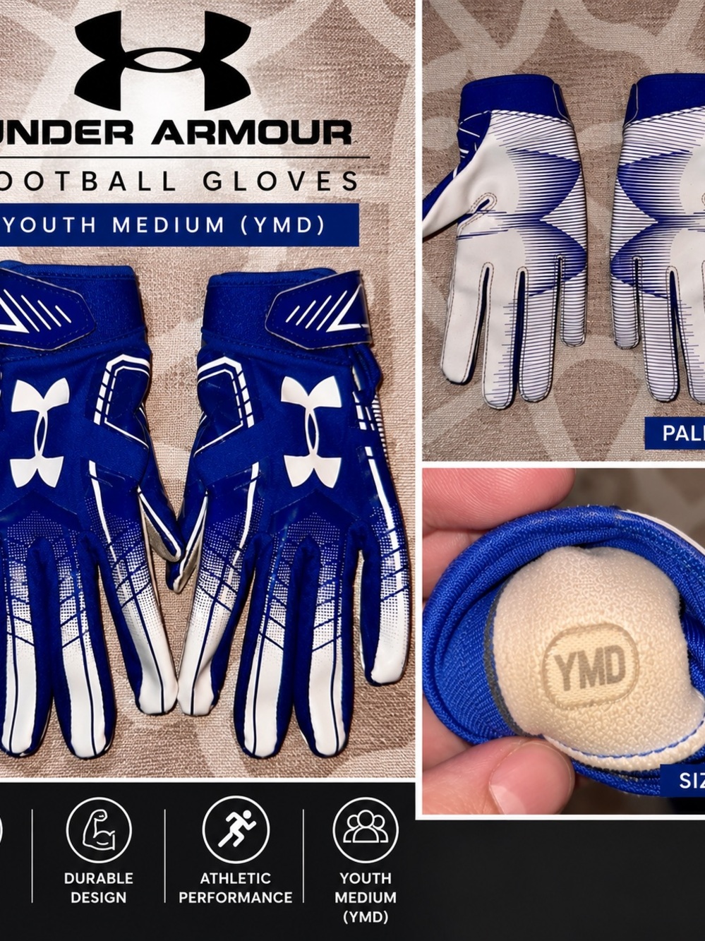 Under Armour Youth Football Gloves - Blue and White